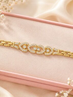 14k gold plated bracelet with CZ hearts - adjustable length